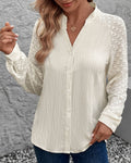 Lace Panel Sleeve Crinkle Texture Shirt - Apricot