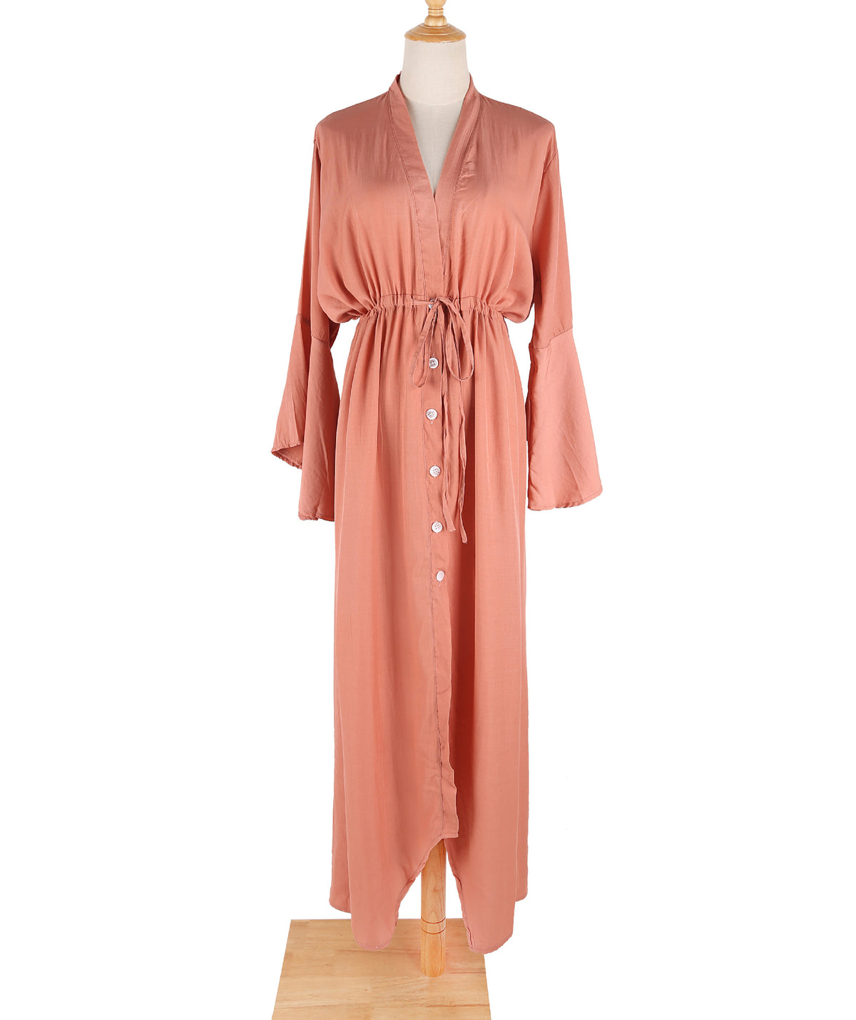 Flared Sleeve Plunge Beach Maxi Dress - Rust - 2