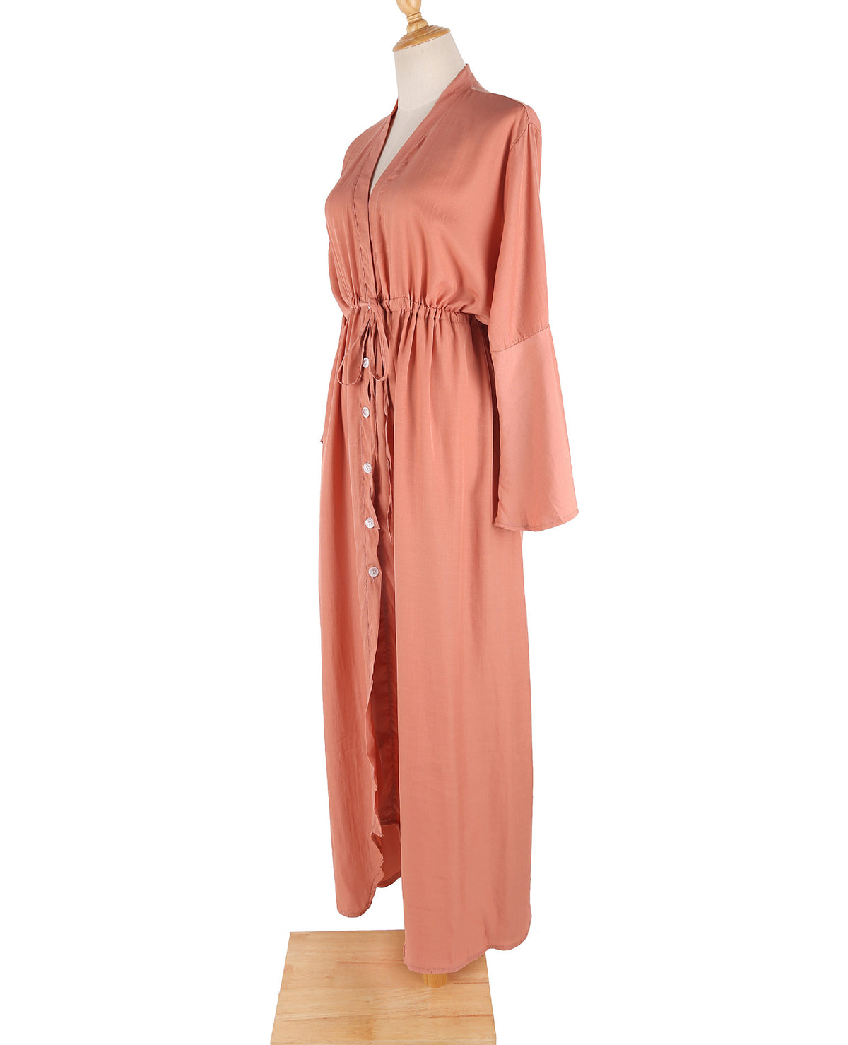 Flared Sleeve Plunge Beach Maxi Dress - Rust - 3