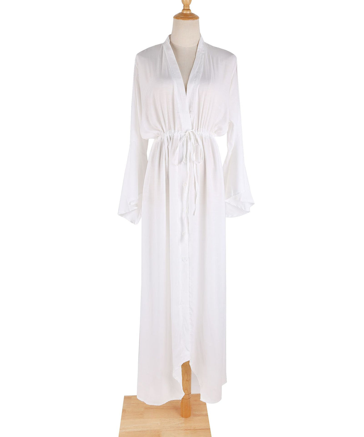 Flared Sleeve Plunge Beach Maxi Dress - White - 2