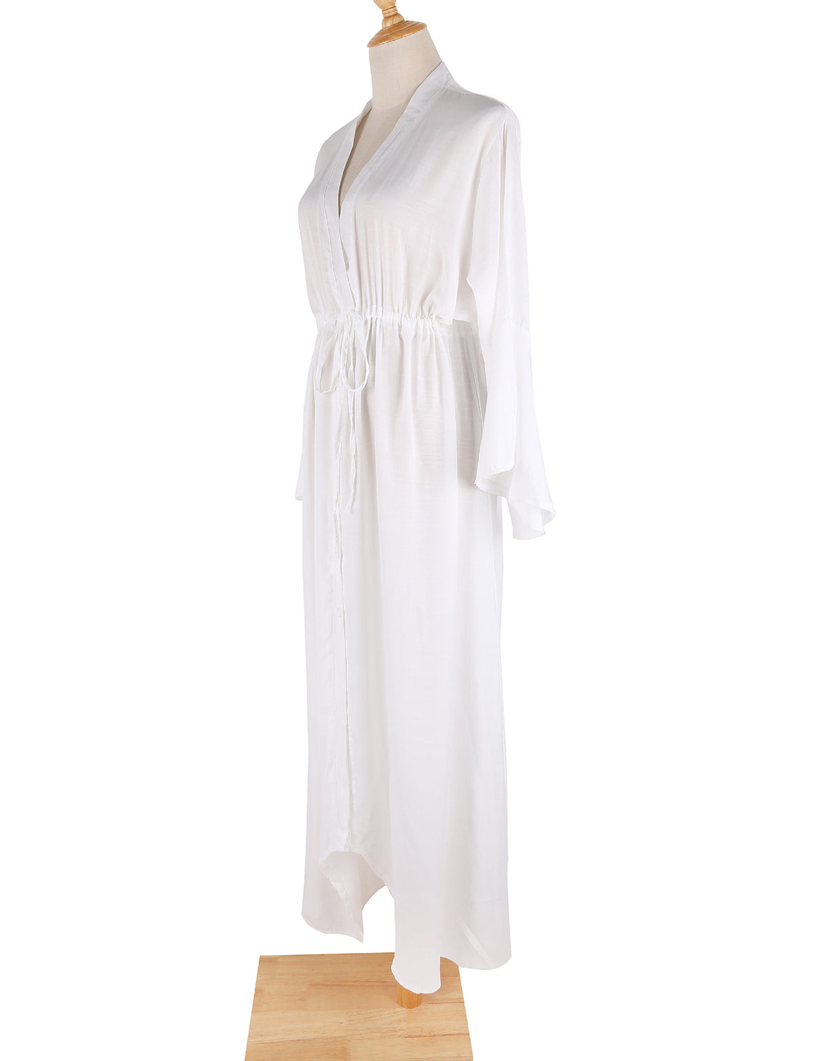 Flared Sleeve Plunge Beach Maxi Dress - White - 3