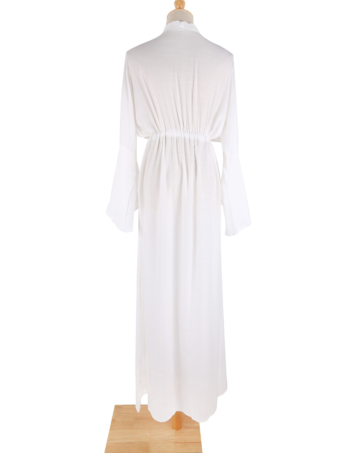 Flared Sleeve Plunge Beach Maxi Dress - White - 4