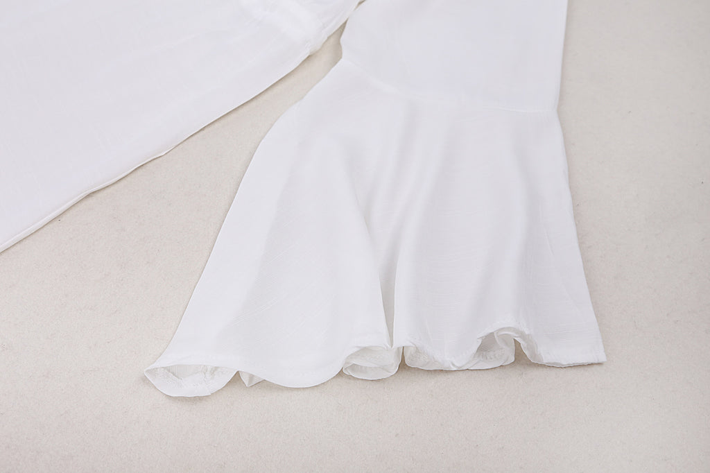 Flared Sleeve Plunge Beach Maxi Dress - White - 6