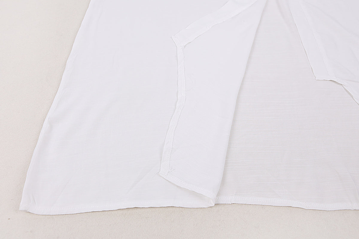 Flared Sleeve Plunge Beach Maxi Dress - White - 7