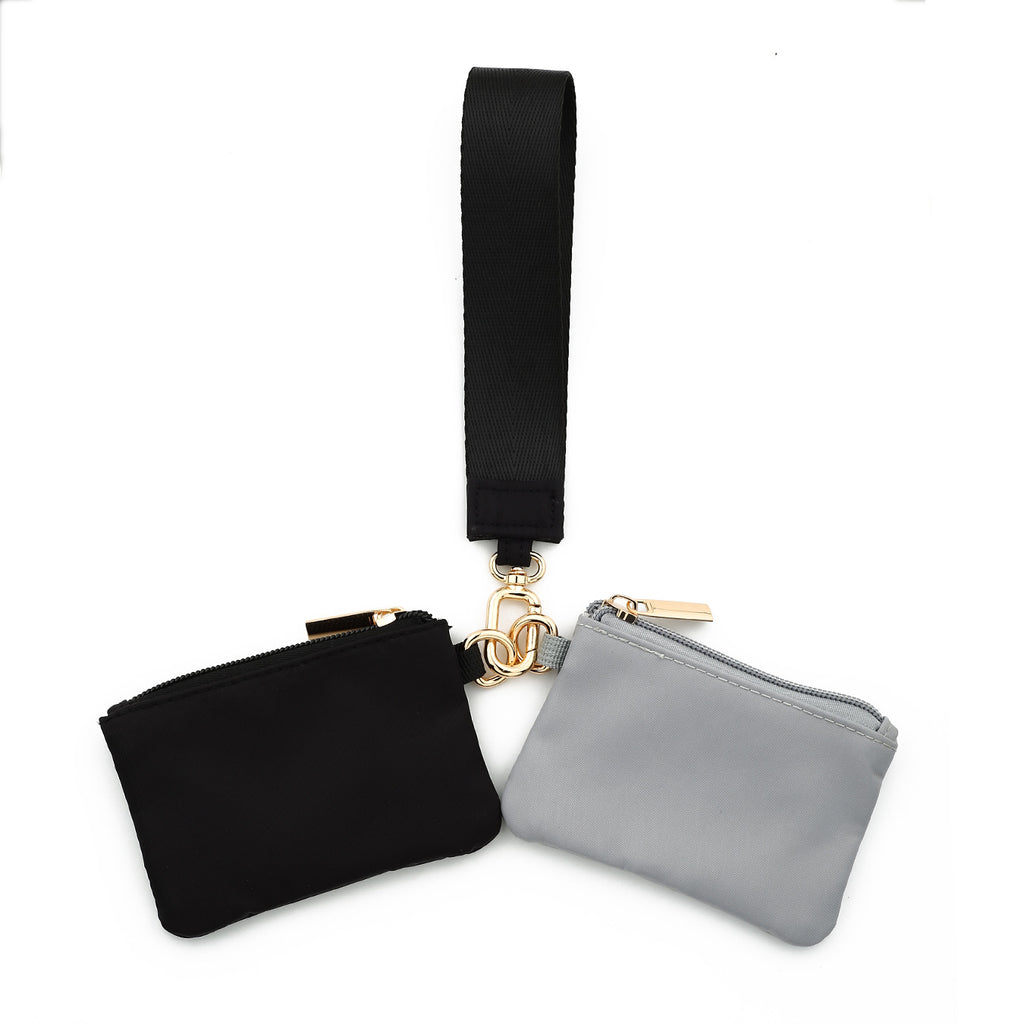 Dual Zip Pouch Wristlet Keychain Set - Black