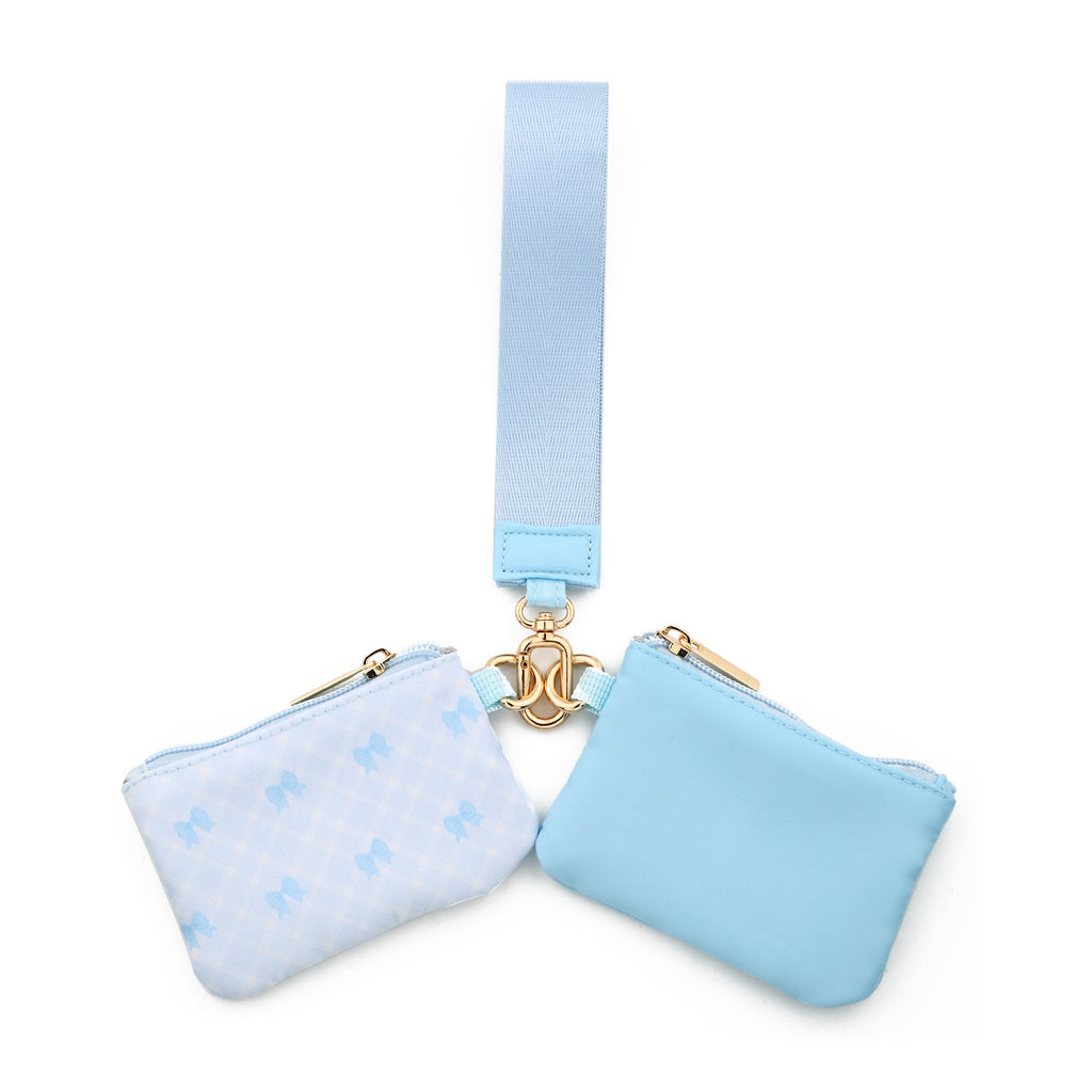 Dual Zip Pouch Wristlet Keychain Set - Blue