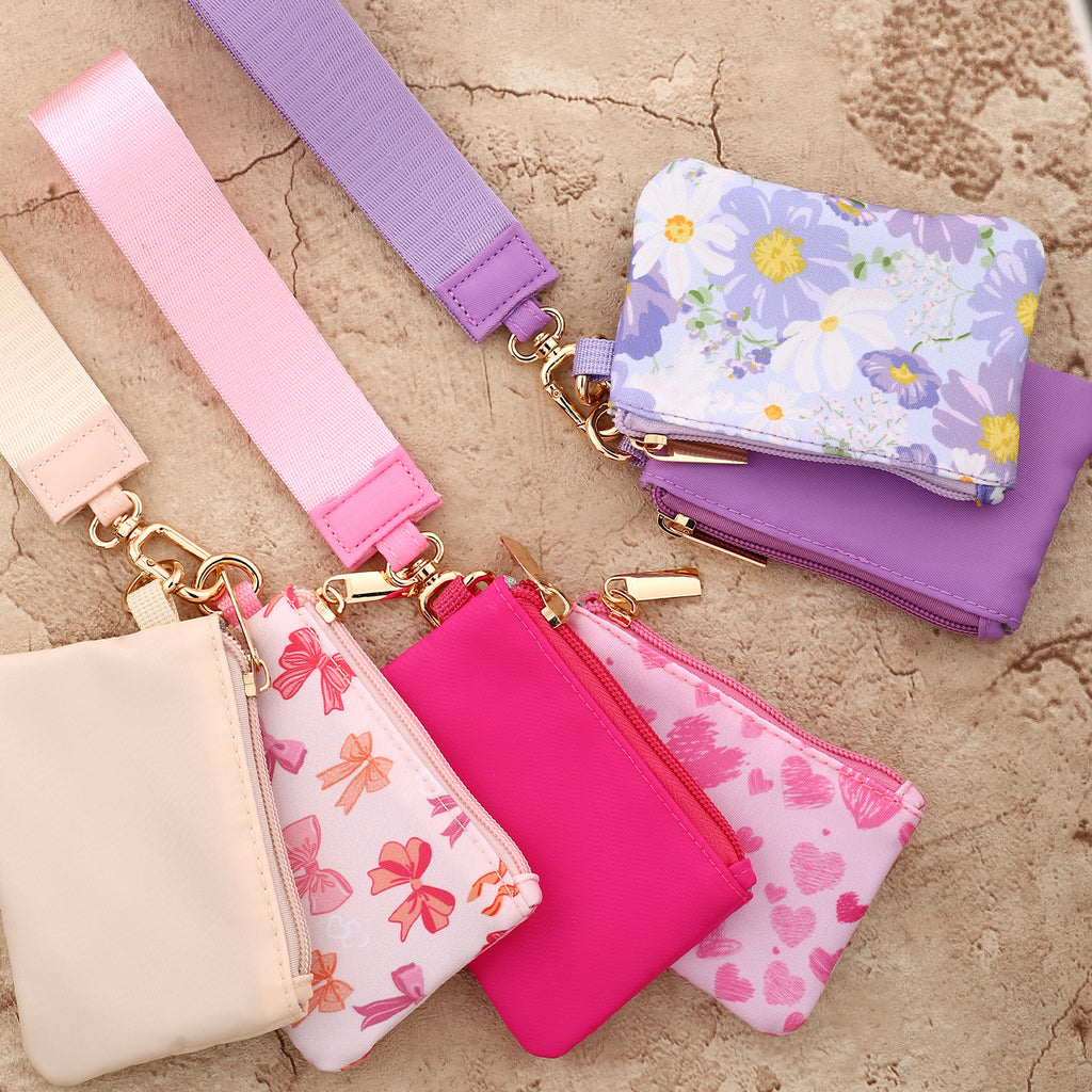 Dual Zip Pouch Wristlet Keychain Set - Brown