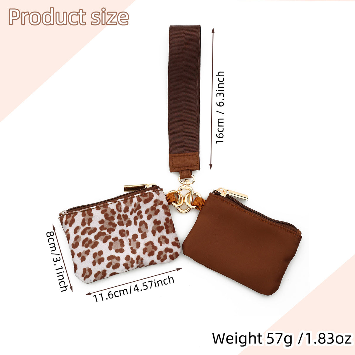 Dual Zip Pouch Wristlet Keychain Set - Brown - 1