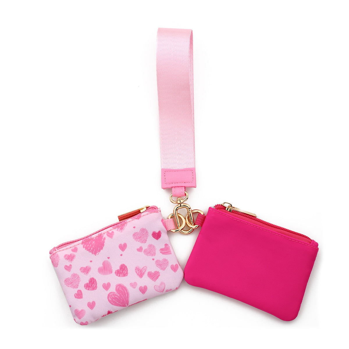 Dual Zip Pouch Wristlet Keychain Set - RoseRed