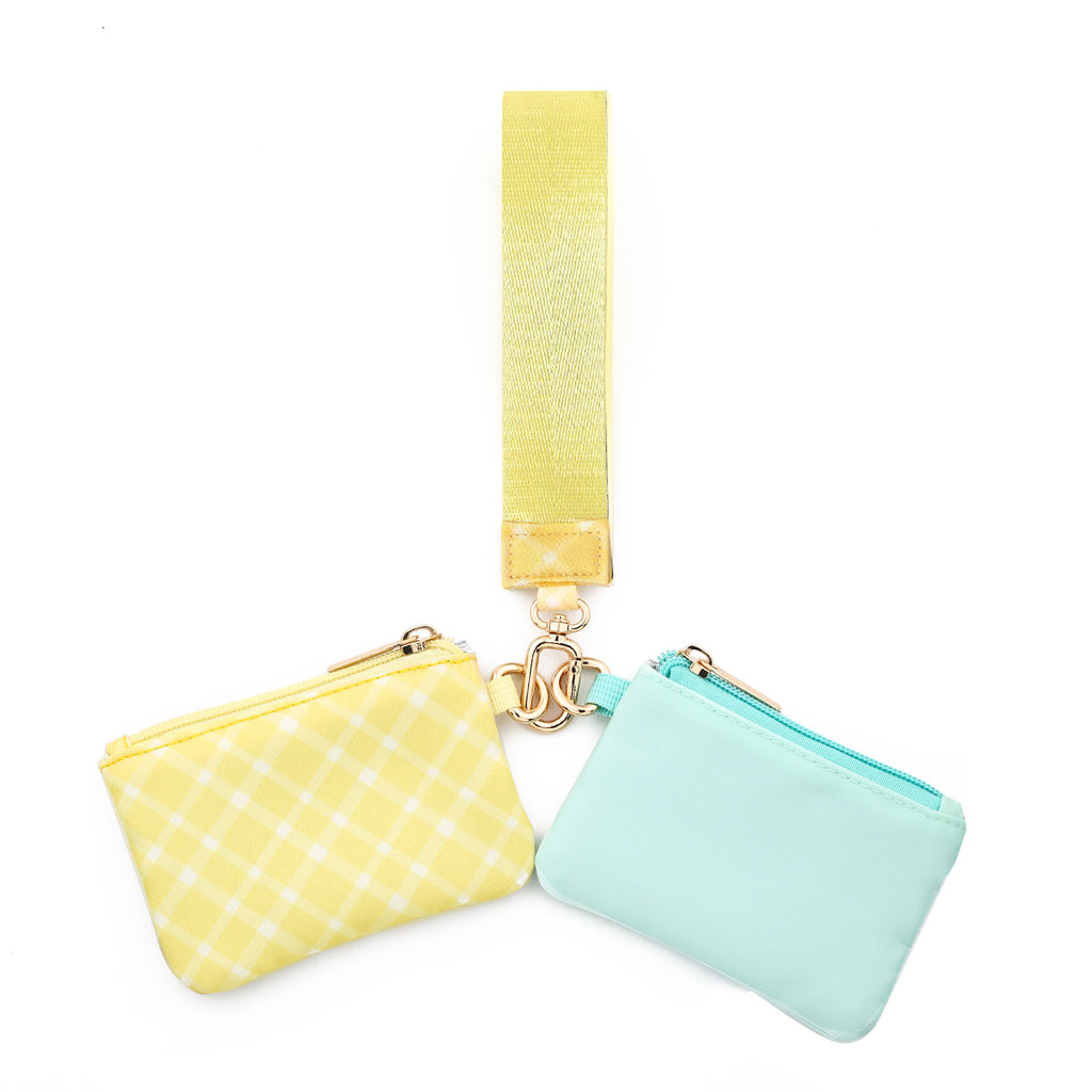 Dual Zip Pouch Wristlet Keychain Set - Yellow