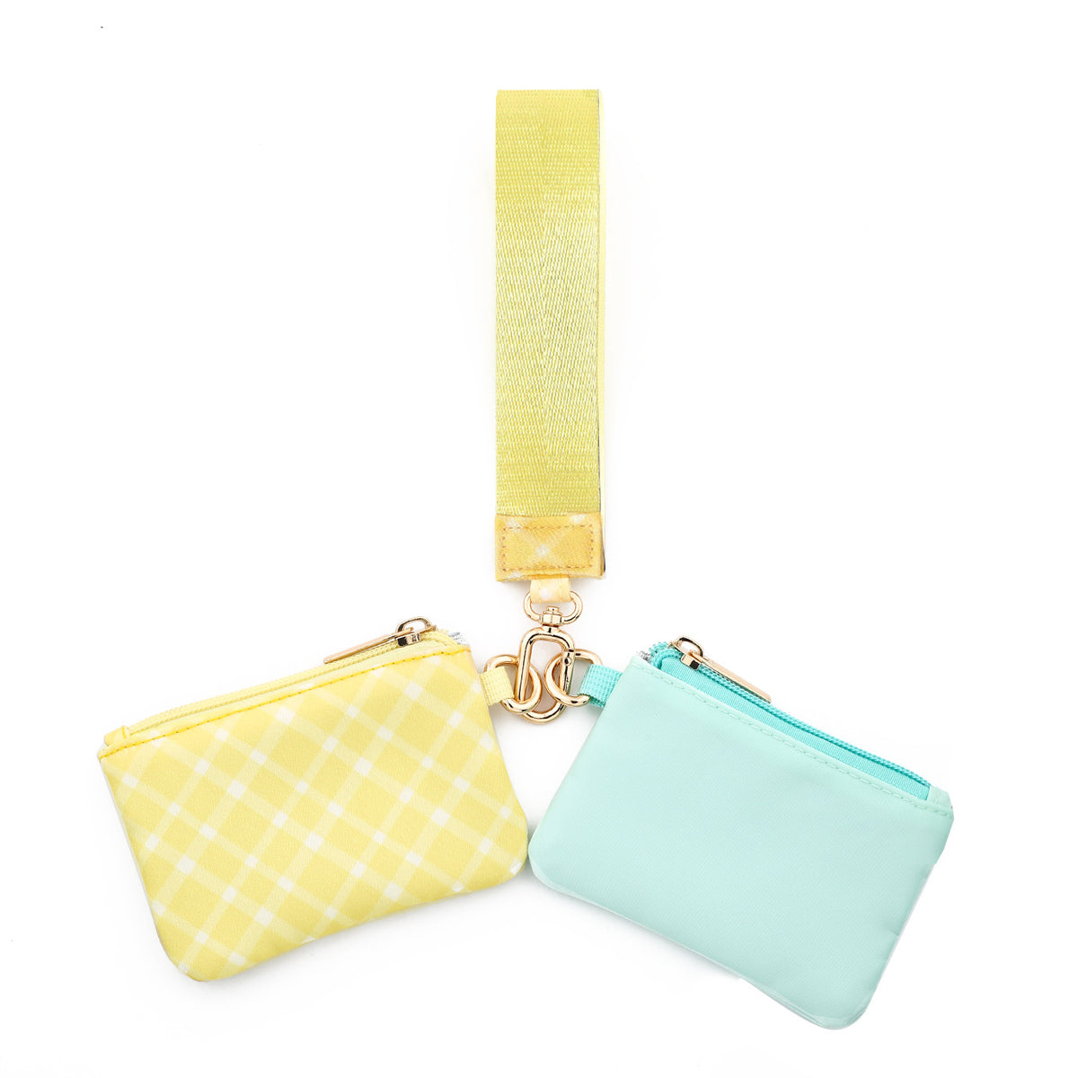 Dual Zip Pouch Wristlet Keychain Set - Yellow