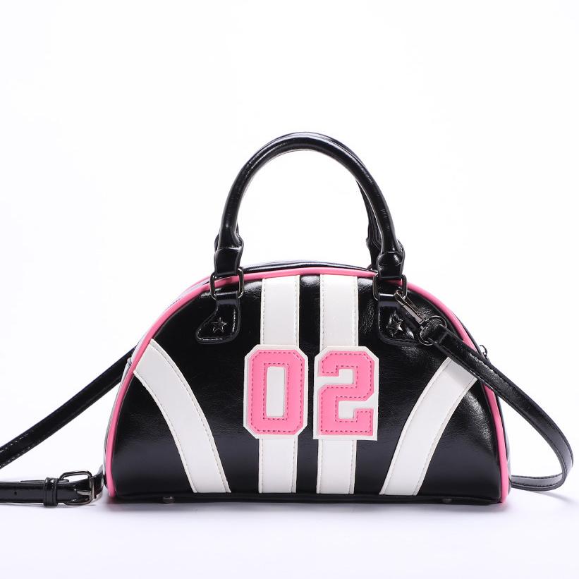 Varsity Number Stripe Bowling Crossbody Bag - Black