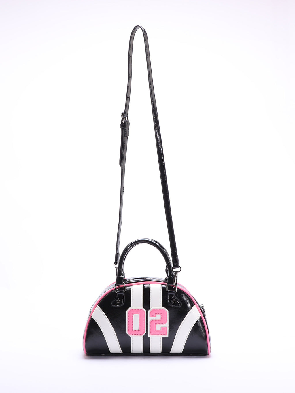 Varsity Number Stripe Bowling Crossbody Bag - Black - 1