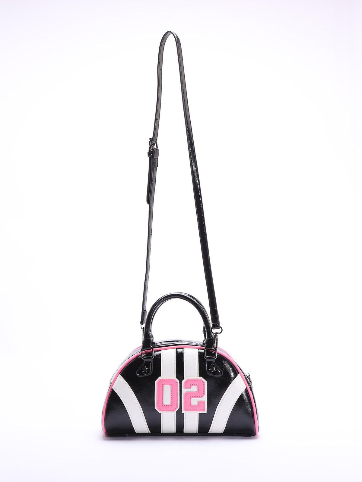 Varsity Number Stripe Bowling Crossbody Bag - Black - 1