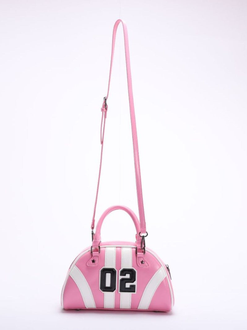 Varsity Number Stripe Bowling Crossbody Bag - Pink - 1