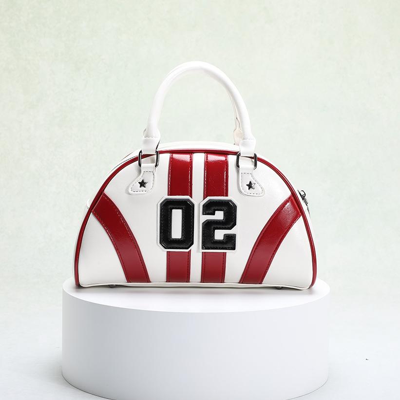 Varsity Number Stripe Bowling Crossbody Bag - White