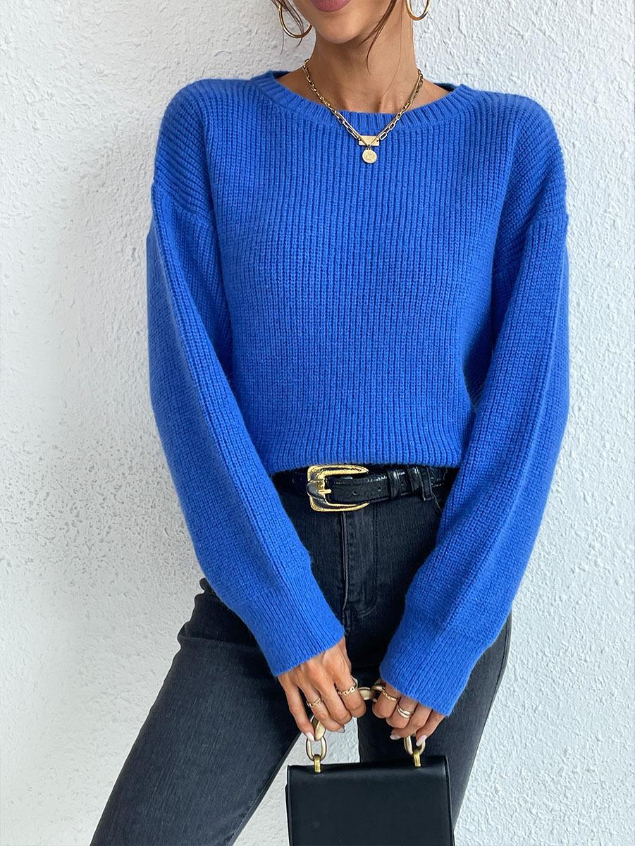 Boat Neck Ribbed Drop Shoulder Cropped Sweater