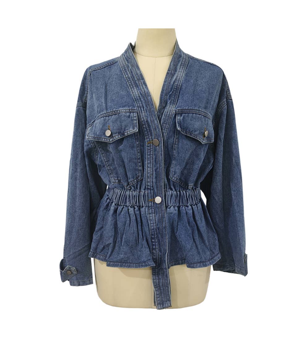 Elasticated Waist Peplum Denim Jacket