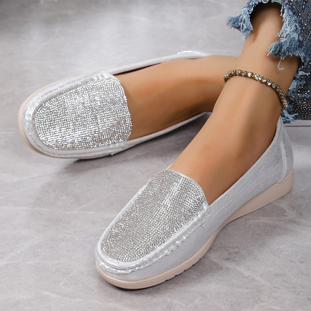Rhinestone Metallic Slip-On Moccasin Loafers