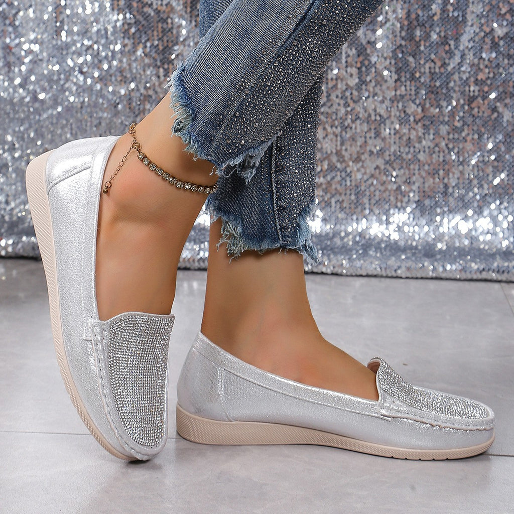 Rhinestone Metallic Slip-On Moccasin Loafers