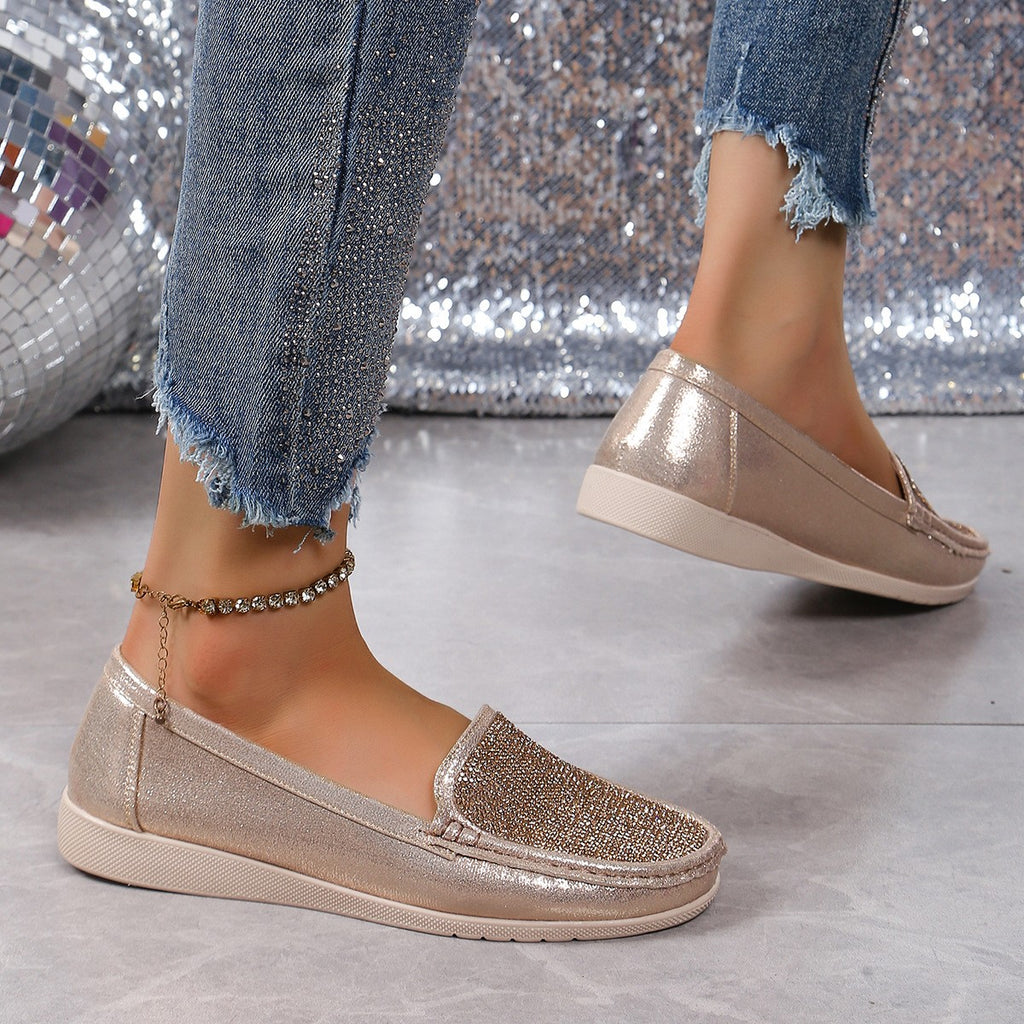 Rhinestone Metallic Slip-On Moccasin Loafers