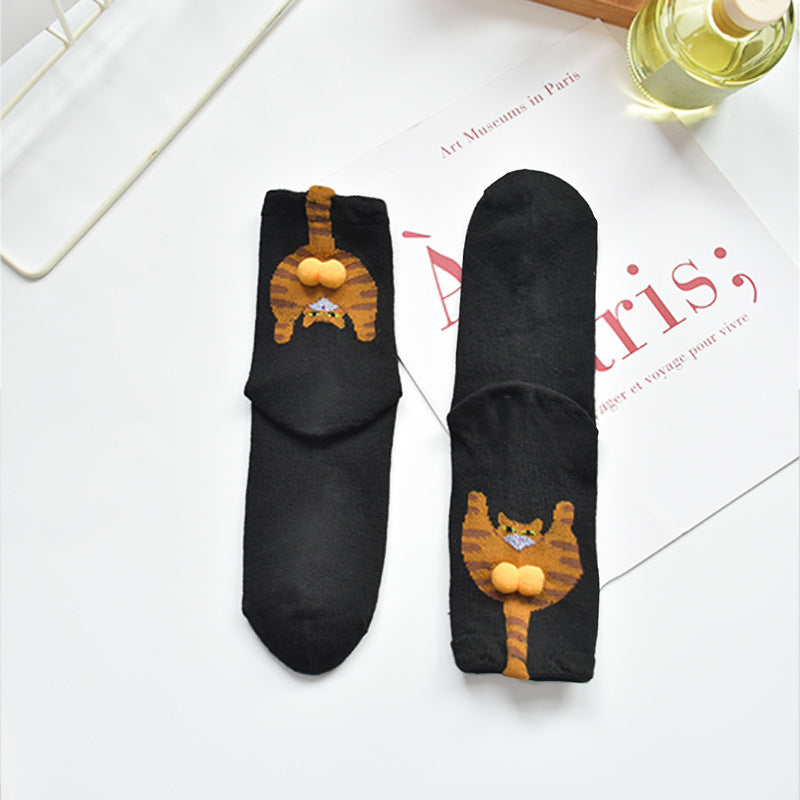 Cat Tail Novelty Crew Socks - Brown