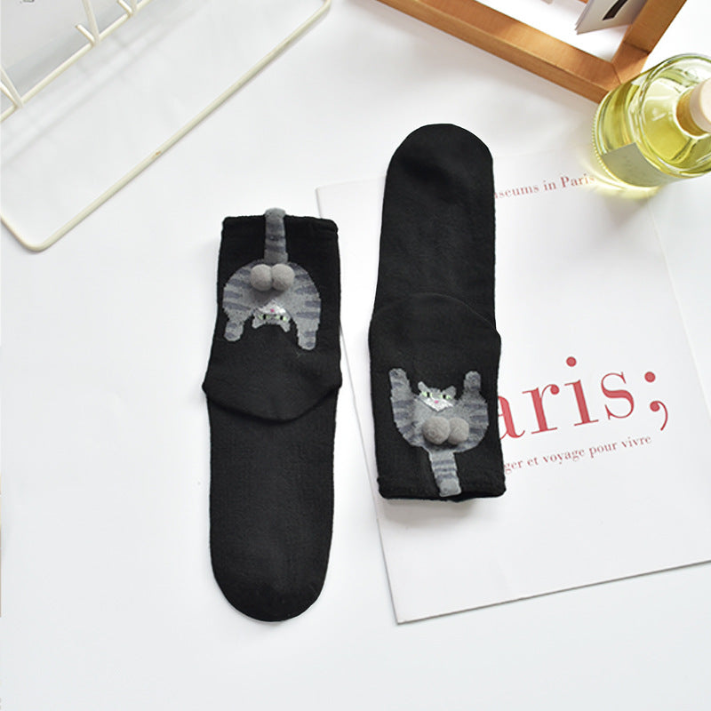 Cat Tail Novelty Crew Socks - Grey