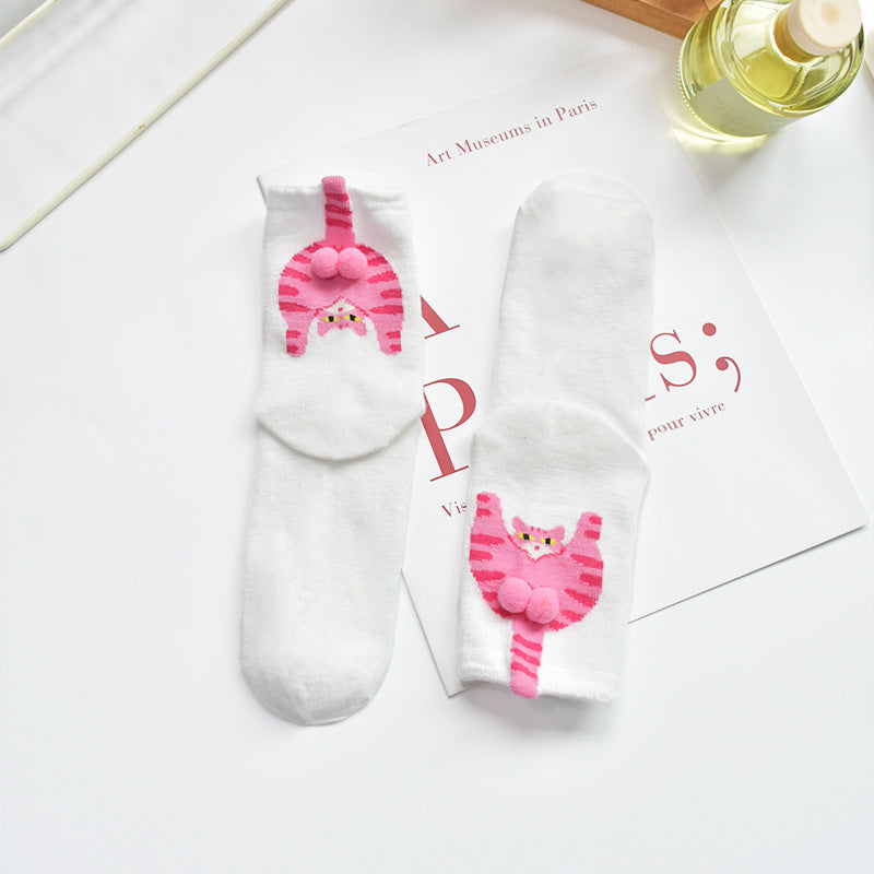 Cat Tail Novelty Crew Socks - Pink - 1