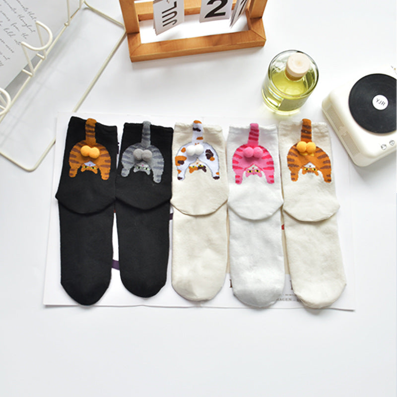 Cat Tail Novelty Crew Socks - Pink - 4