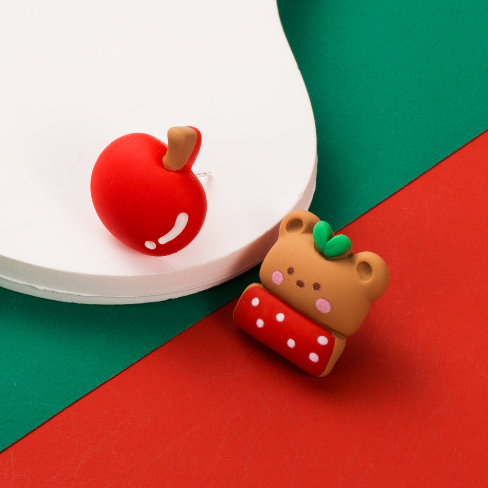 Holiday Character Resin Stud Earrings - Apple