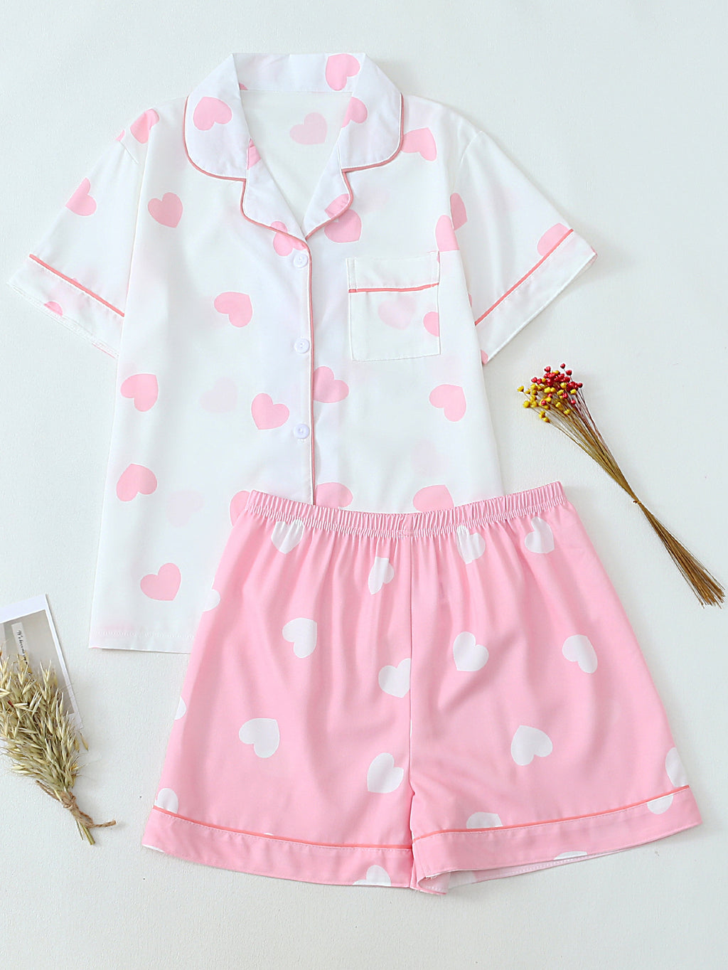 Printed Button Front Short Pajama Set - ABLove