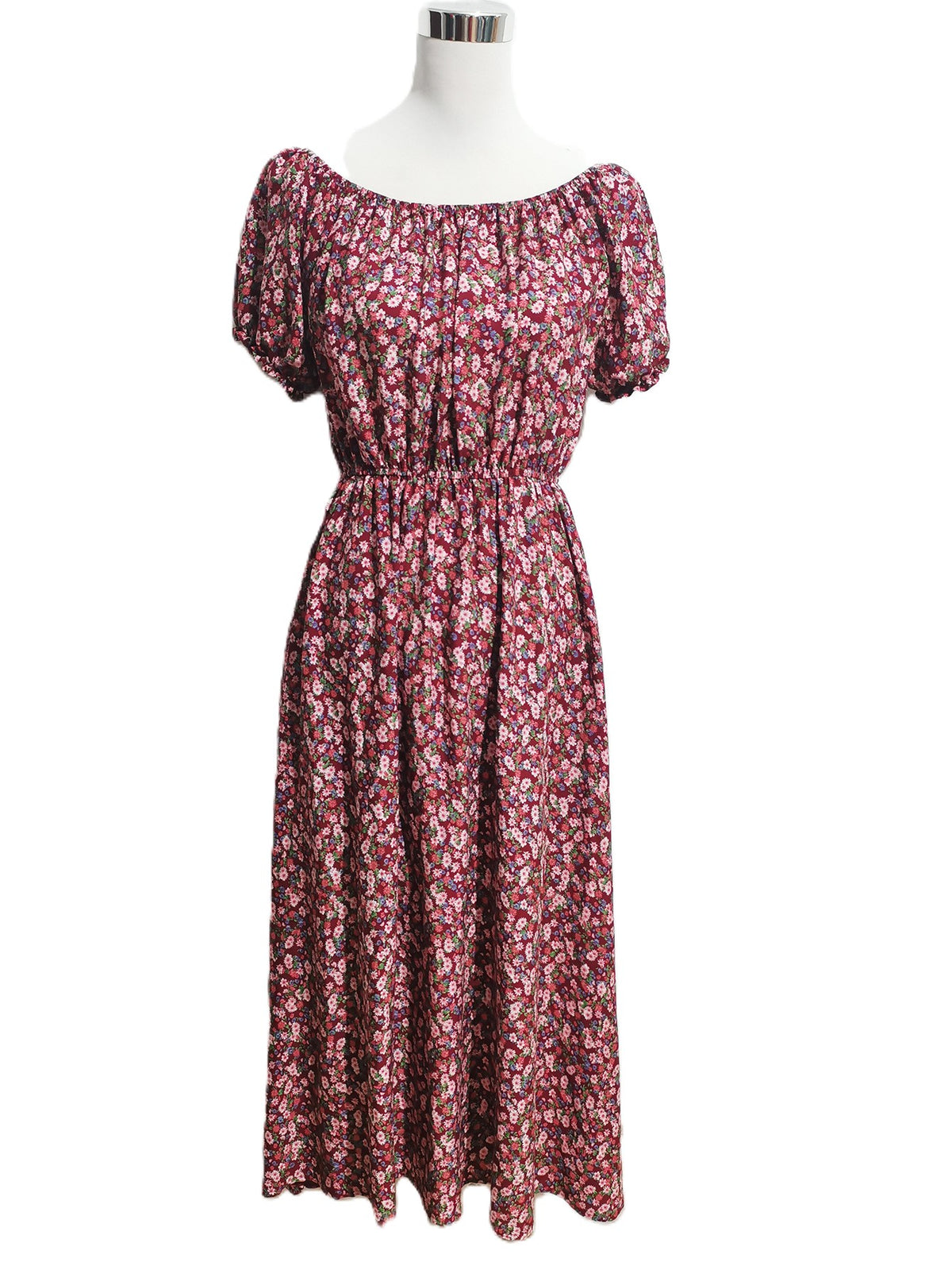 Ditsy Floral Off Shoulder Maxi Dress - Winered - 1