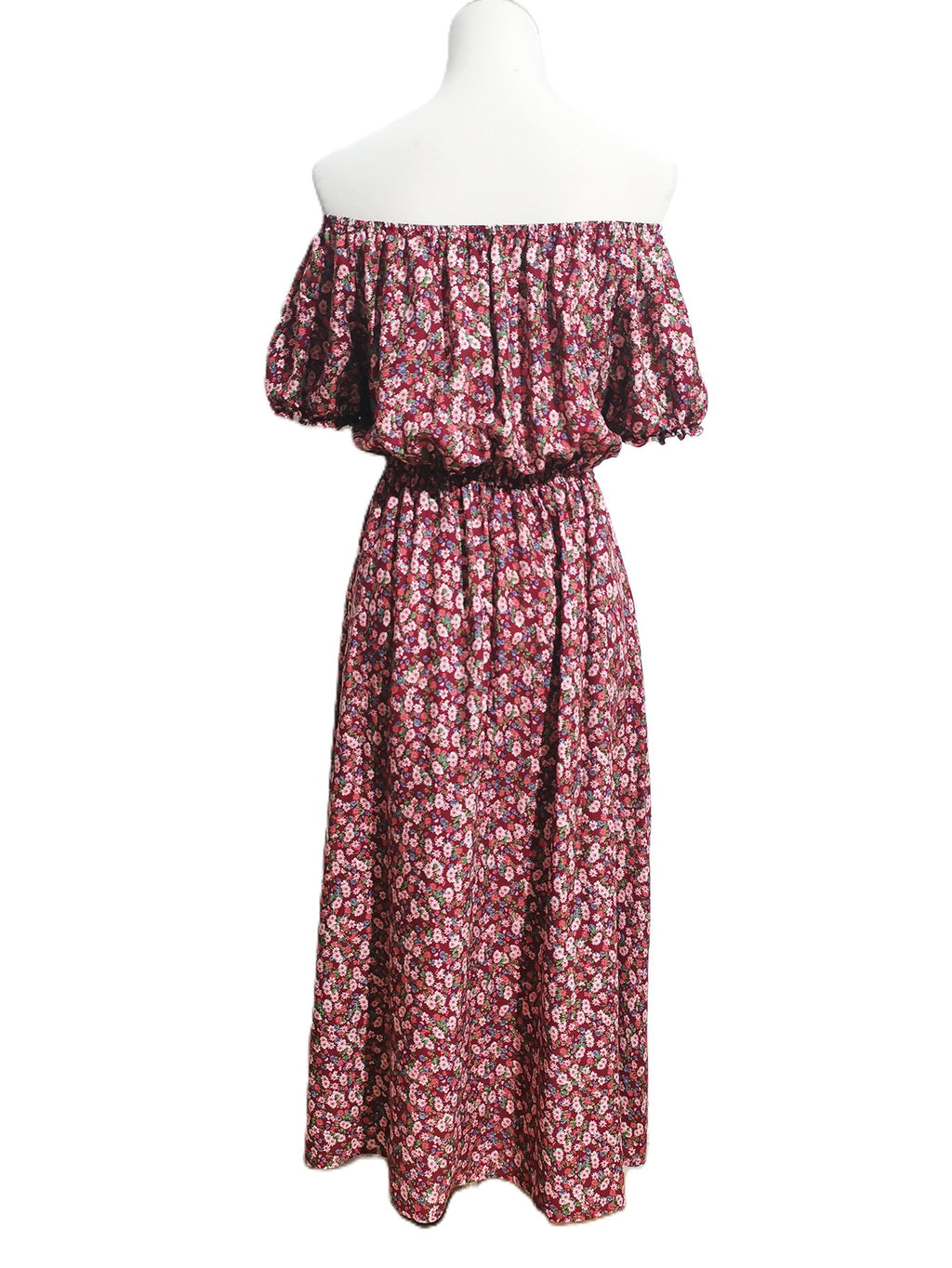 Ditsy Floral Off Shoulder Maxi Dress - Winered - 2