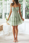 Shirred Bodice Tiered Cami Mini Dress - Green