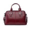 Polished Faux Leather Boston Satchel Bag - Burgundy