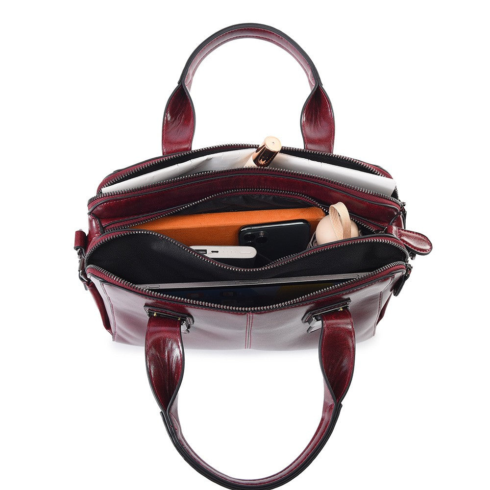 Polished Faux Leather Boston Satchel Bag