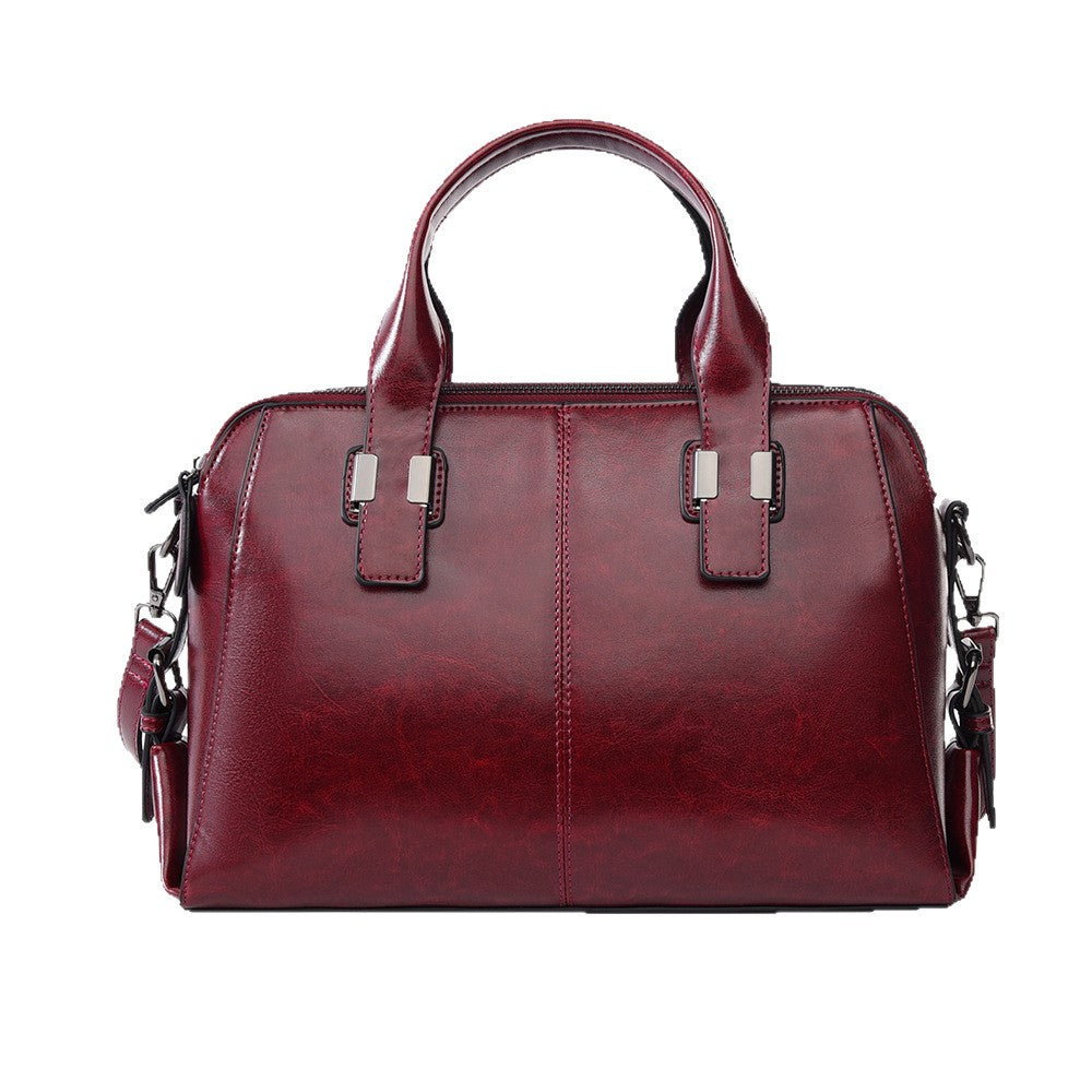 Polished Faux Leather Boston Satchel Bag