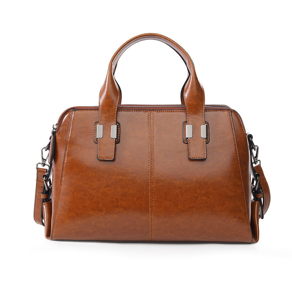 Polished Faux Leather Boston Satchel Bag