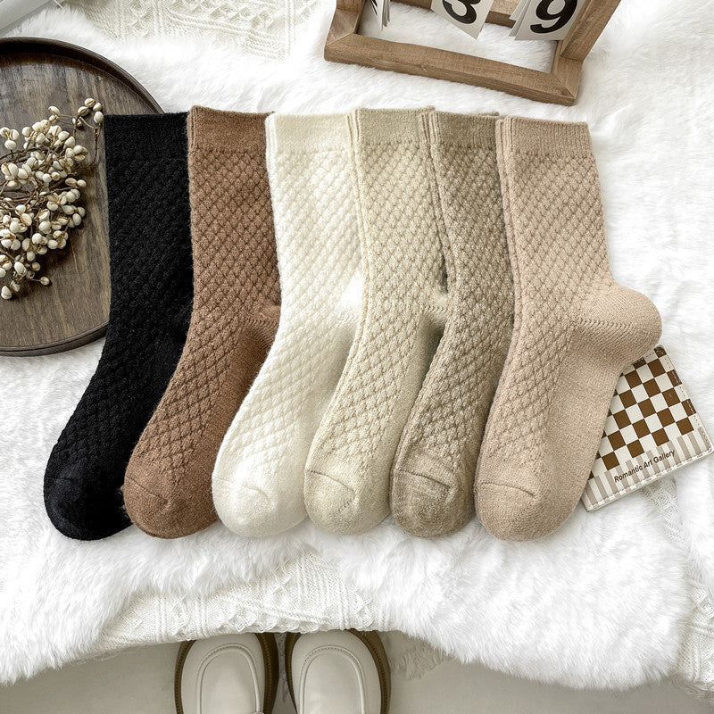 Waffle Texture Warm Long Crew Socks