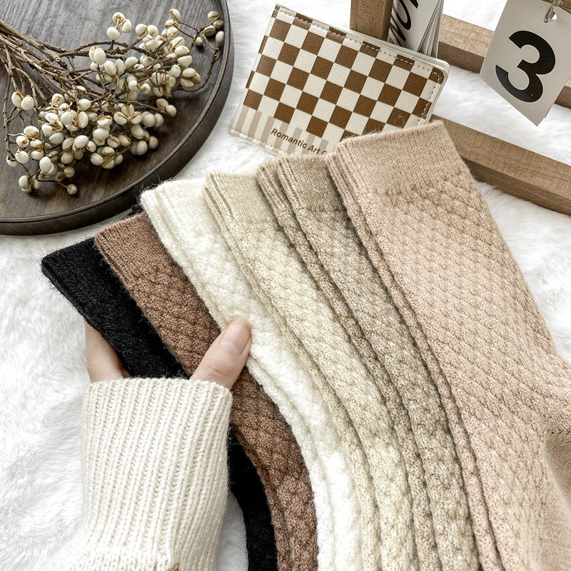 Waffle Texture Warm Long Crew Socks - view 1