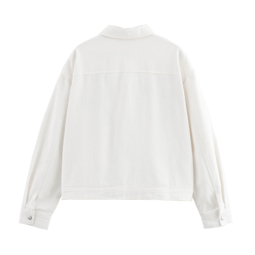 Poppy Outline Embroidered Snap Front Jacket - White