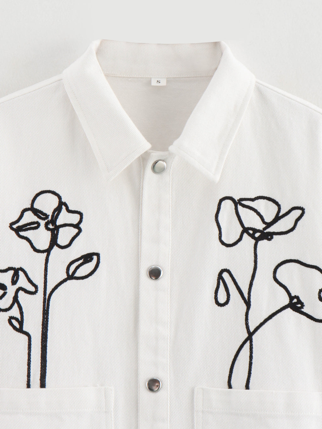 Poppy Outline Embroidered Snap Front Jacket - White - 1