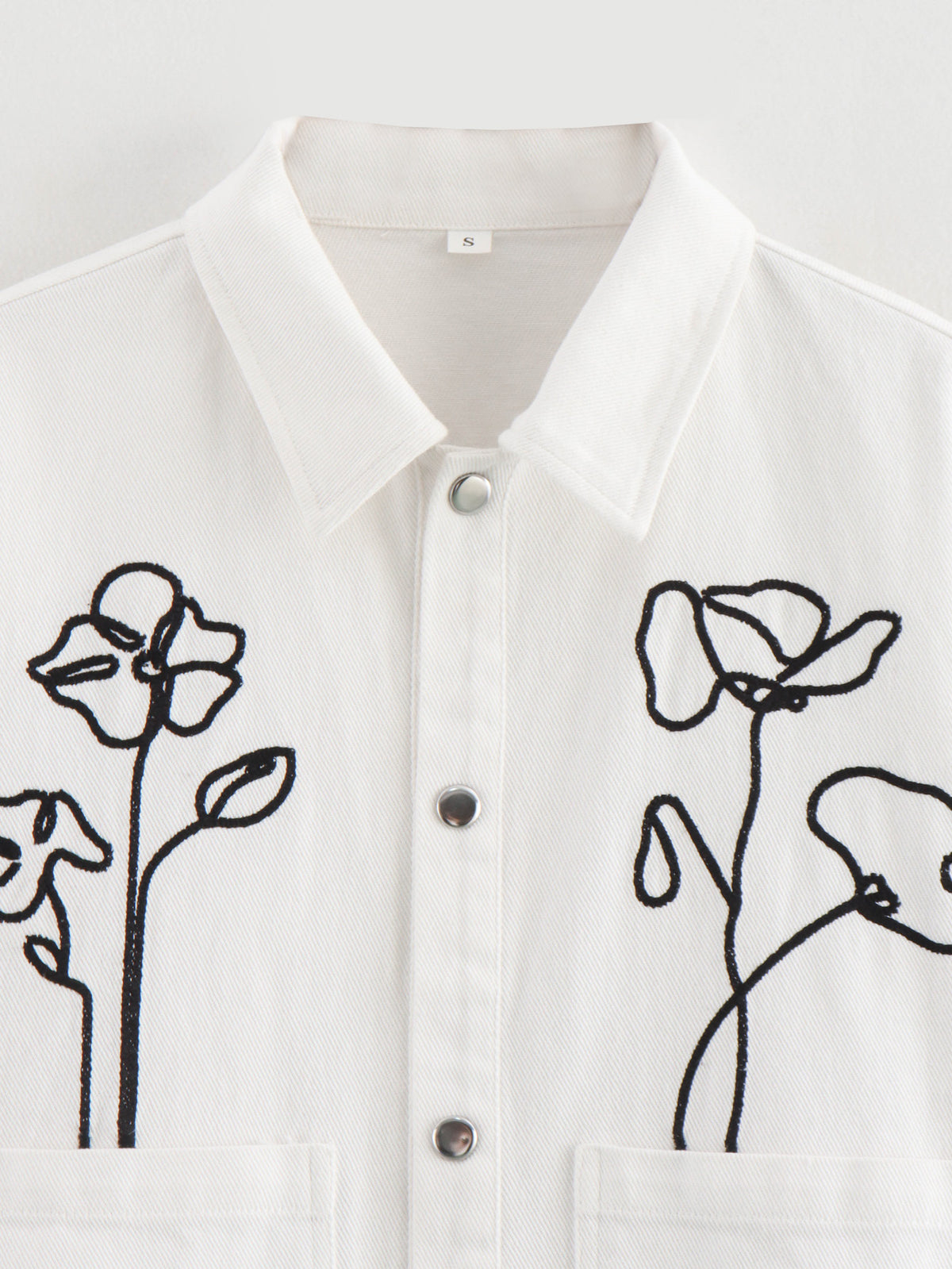 Poppy Outline Embroidered Snap Front Jacket - White - 1