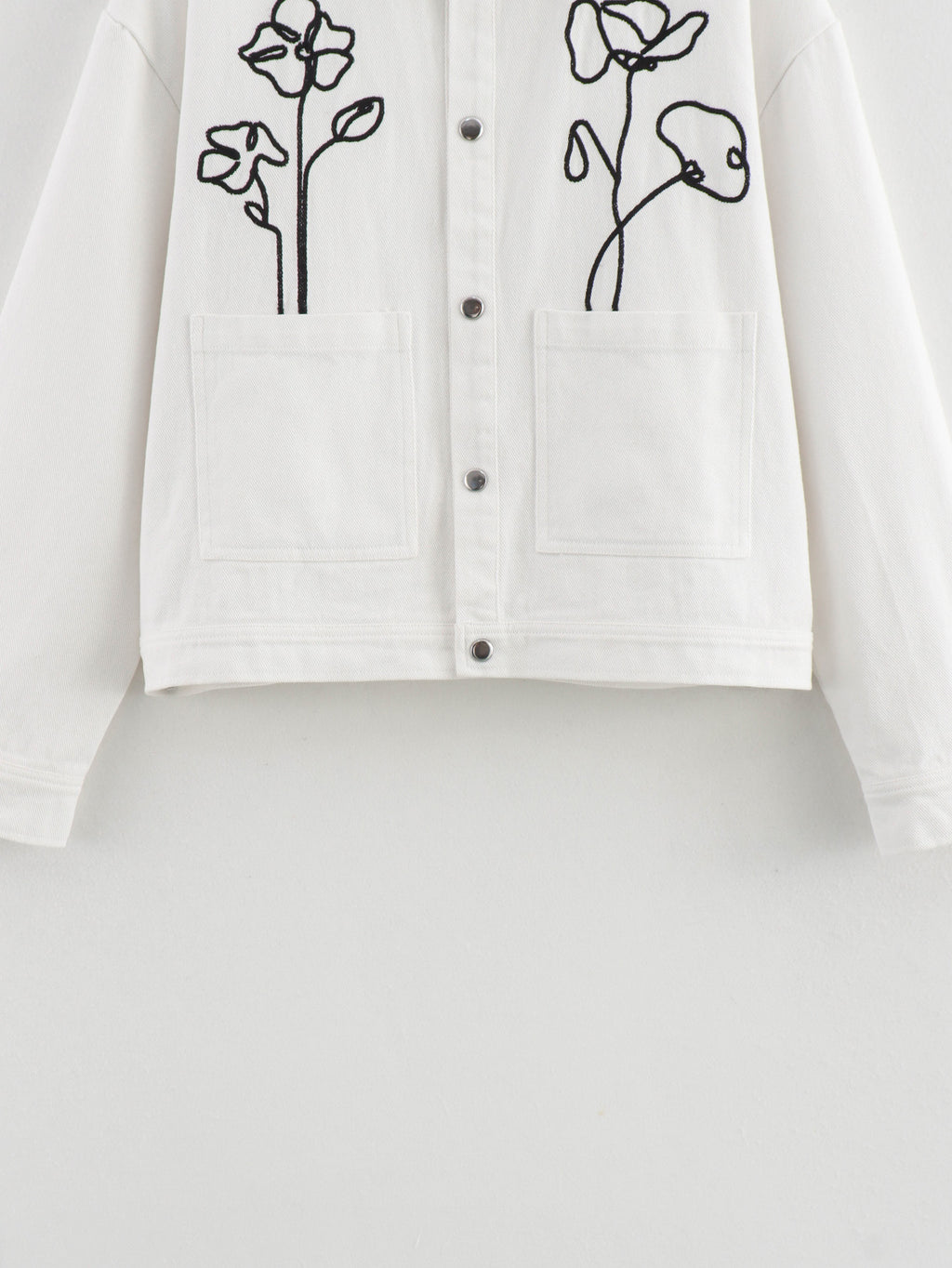 Poppy Outline Embroidered Snap Front Jacket - White - 2