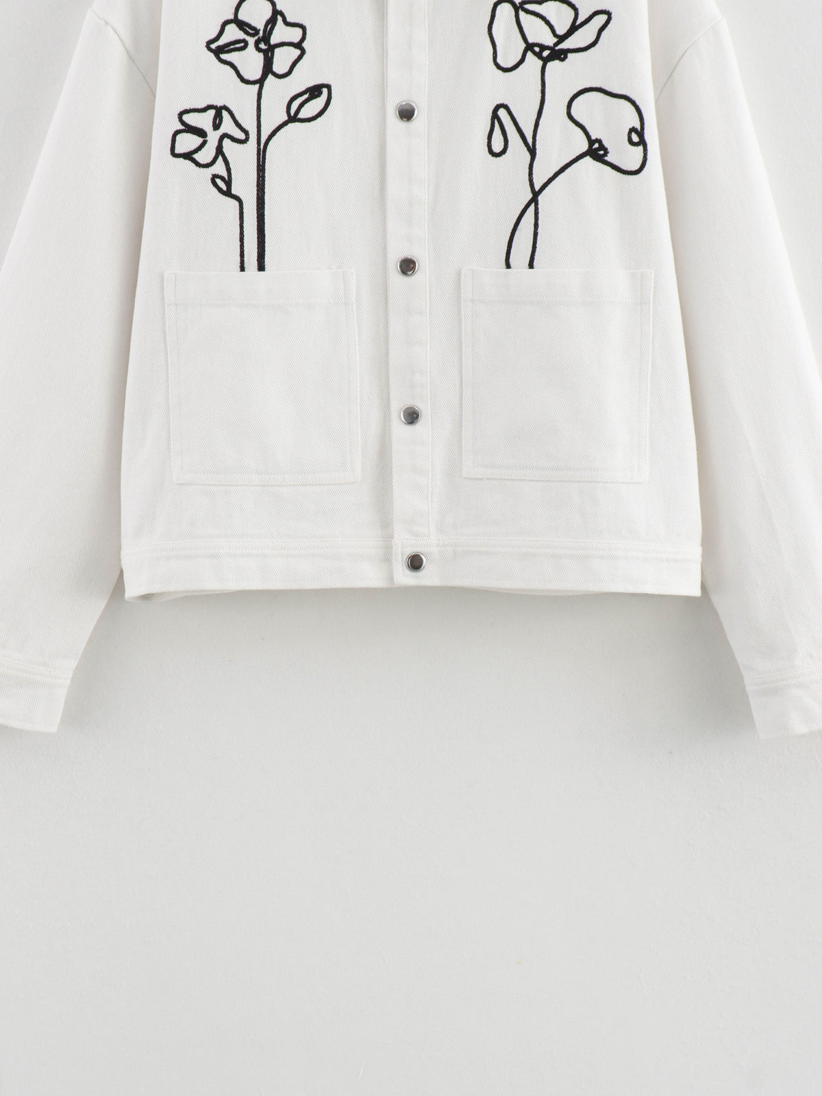 Poppy Outline Embroidered Snap Front Jacket - White - 2