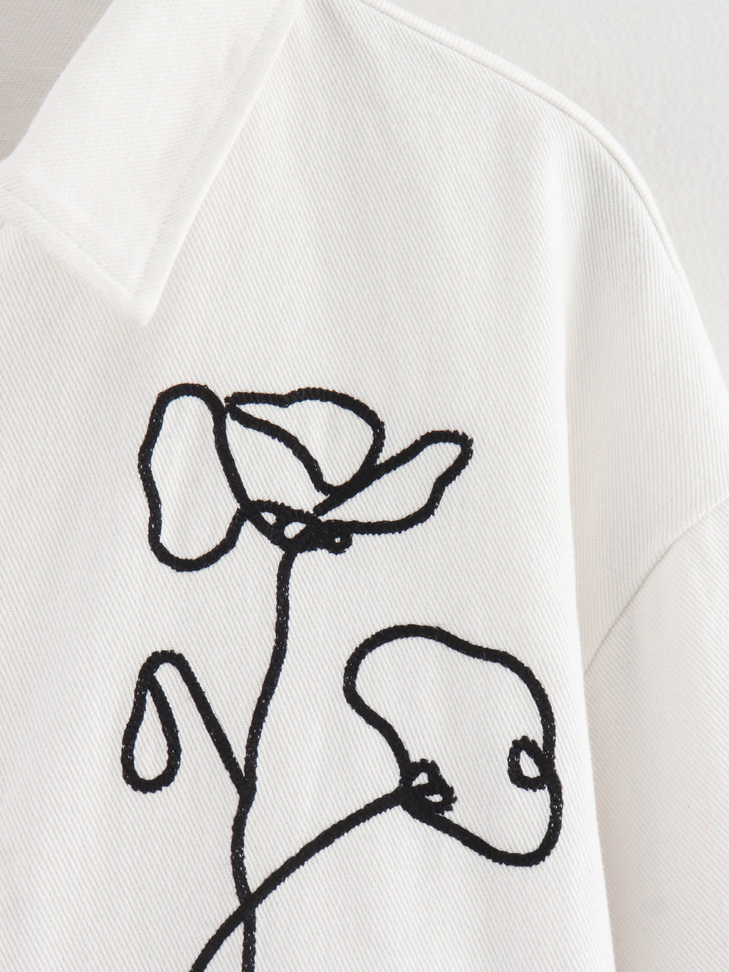 Poppy Outline Embroidered Snap Front Jacket - White - 3