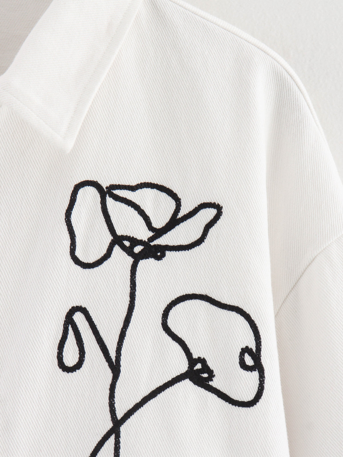 Poppy Outline Embroidered Snap Front Jacket - White - 3