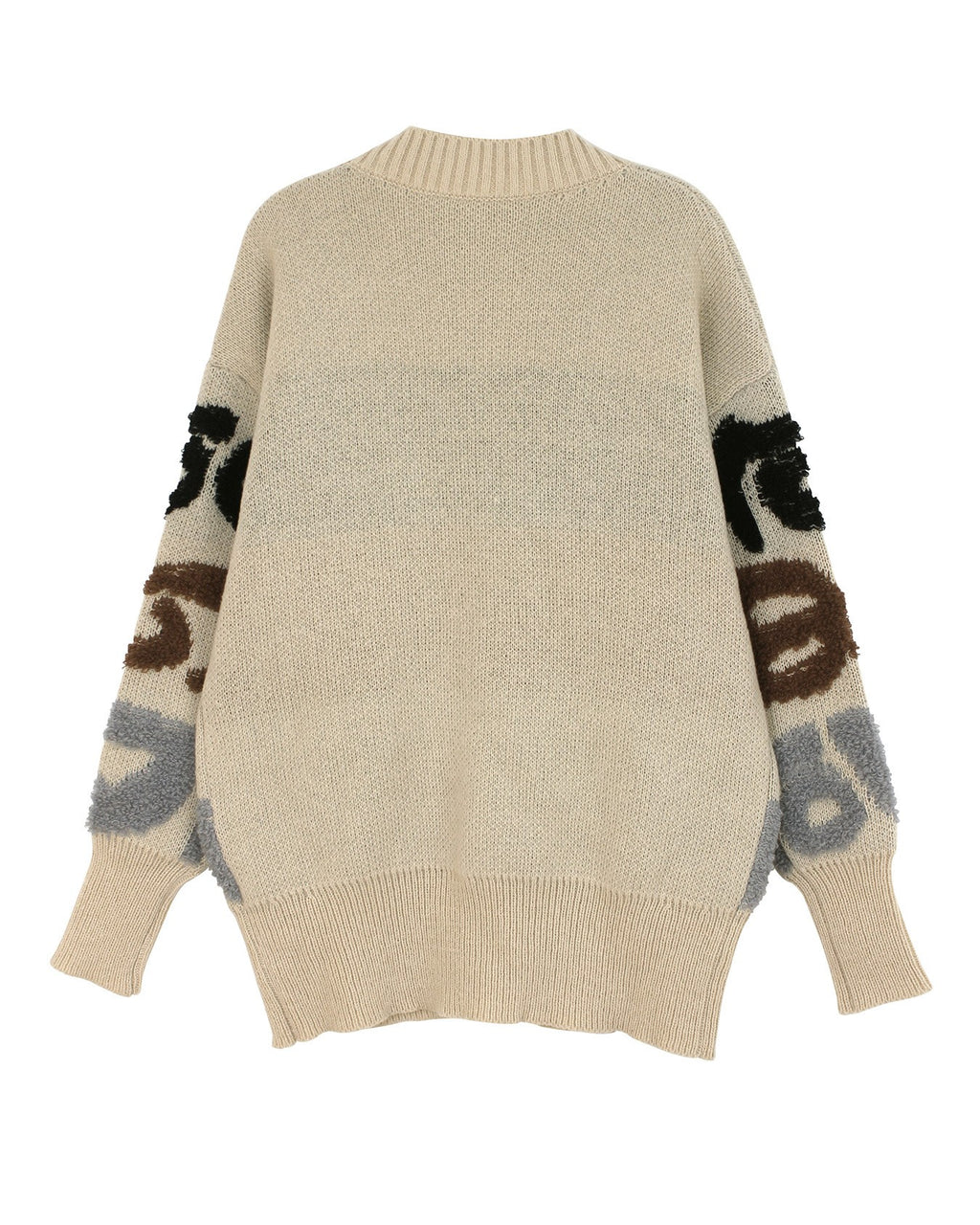 Graffiti Letter Jacquard V-Neck Knit Cardigan - Apricot - 2