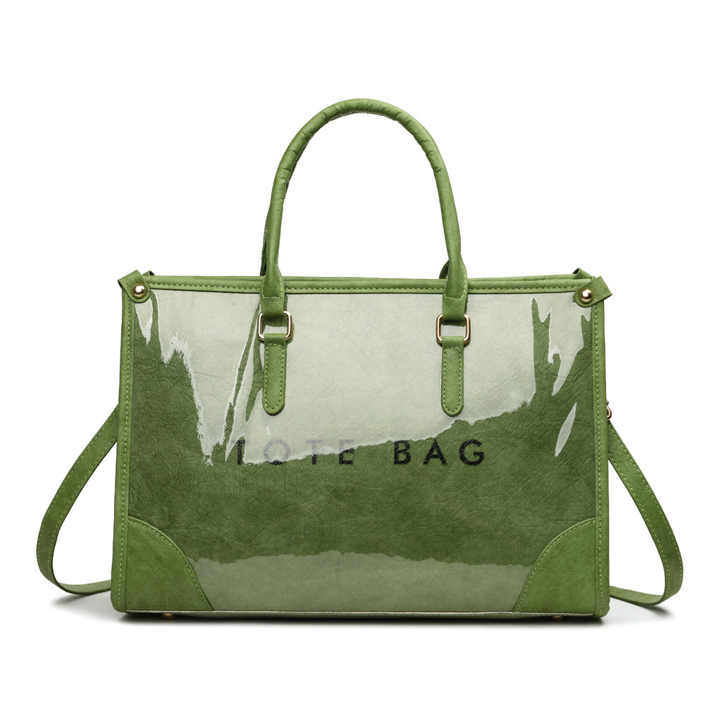 Glossy Patent Structured Tote Bag with Crossbody Strap - Green