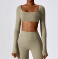 Cloud Soft Square Neck Long Sleeve Crop Yoga Top - Taupe